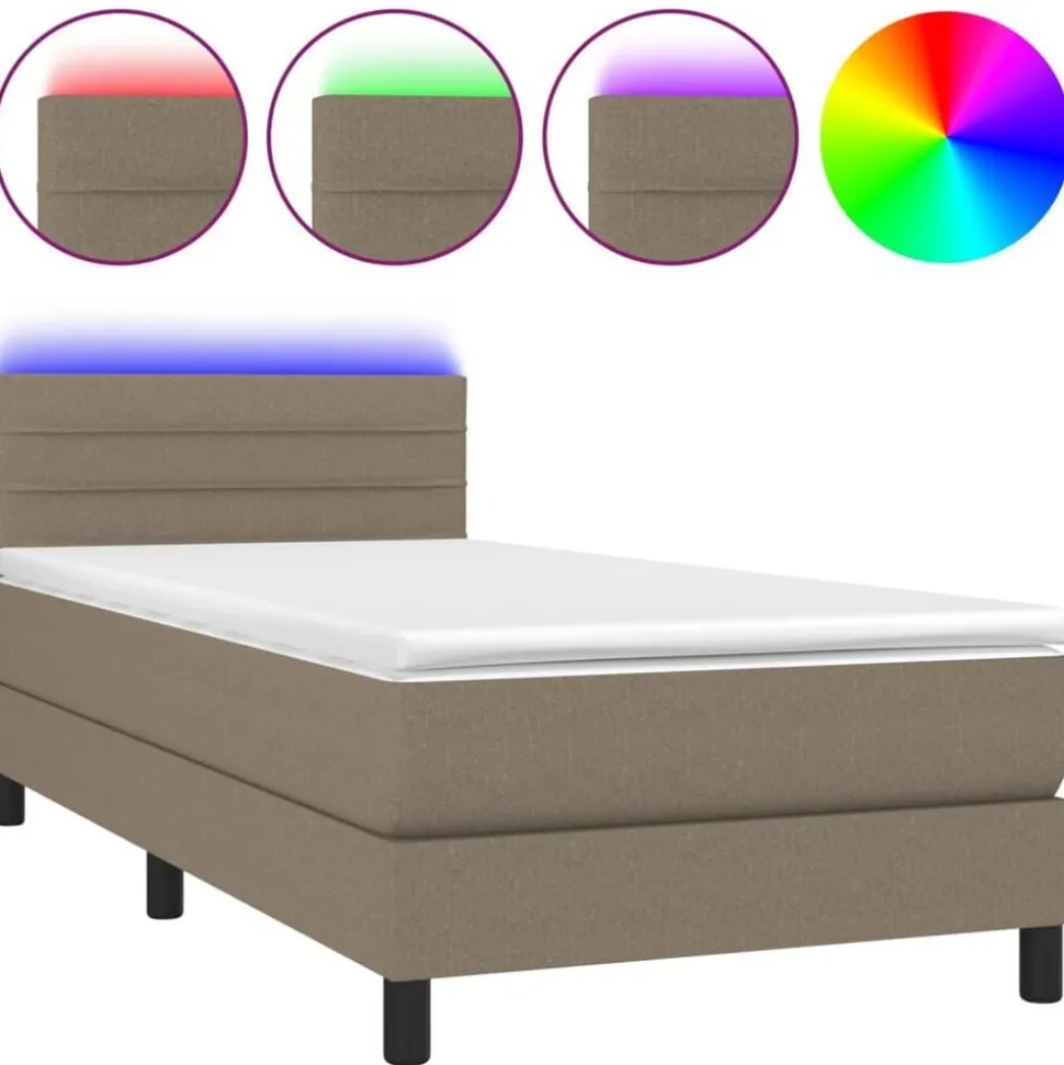 vidaXL Ramsäng med madrass & LED taupe 80x200 cm tyg