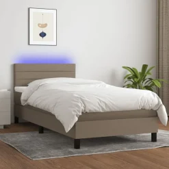 vidaXL Ramsäng med madrass & LED taupe 80x200 cm tyg