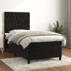 vidaXL Ramsäng med madrass svart 80x200 cm sammet