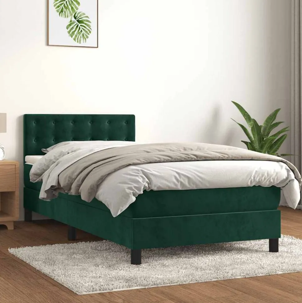 vidaXL Ramsäng med madrass mörkgrön 80x200 cm sammet