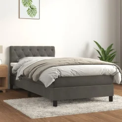 vidaXL Ramsäng med madrass mörkgrå 80x200 cm sammet