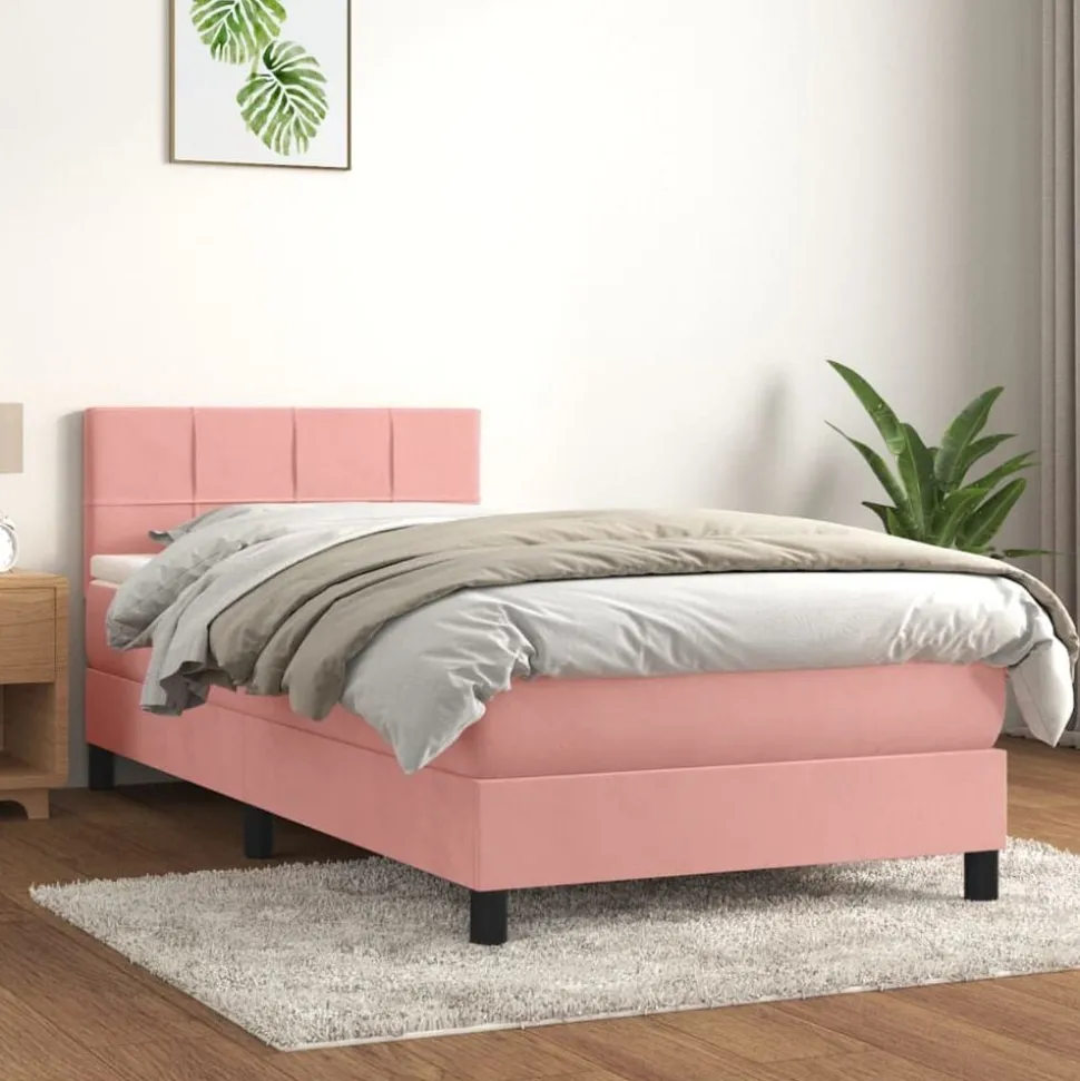vidaXL Ramsäng med madrass rosa 80x200 cm sammet