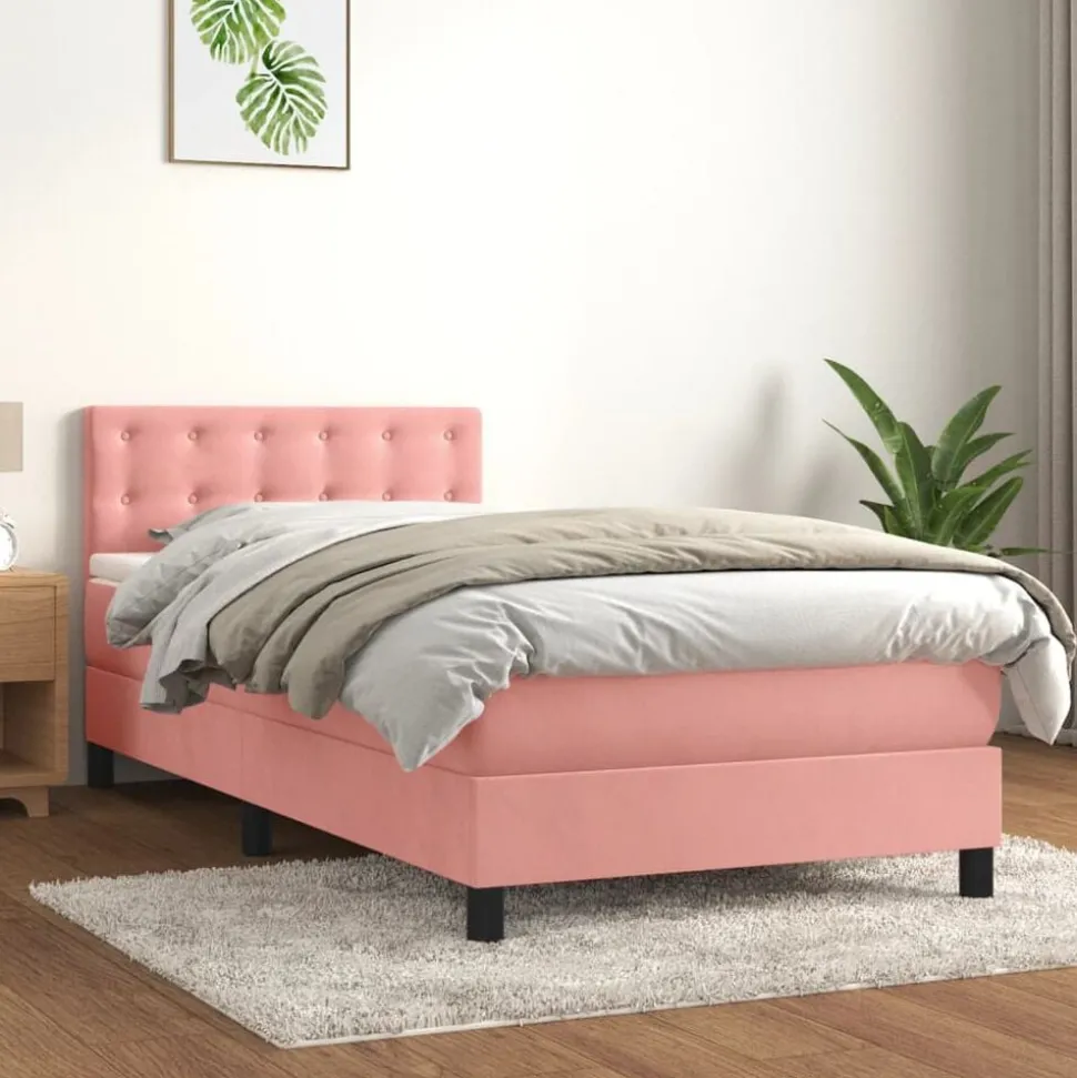 vidaXL Ramsäng med madrass rosa 80x200 cm sammet