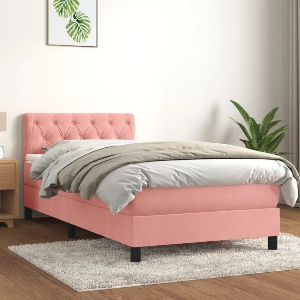 vidaXL Ramsäng med madrass rosa 80x200 cm sammet