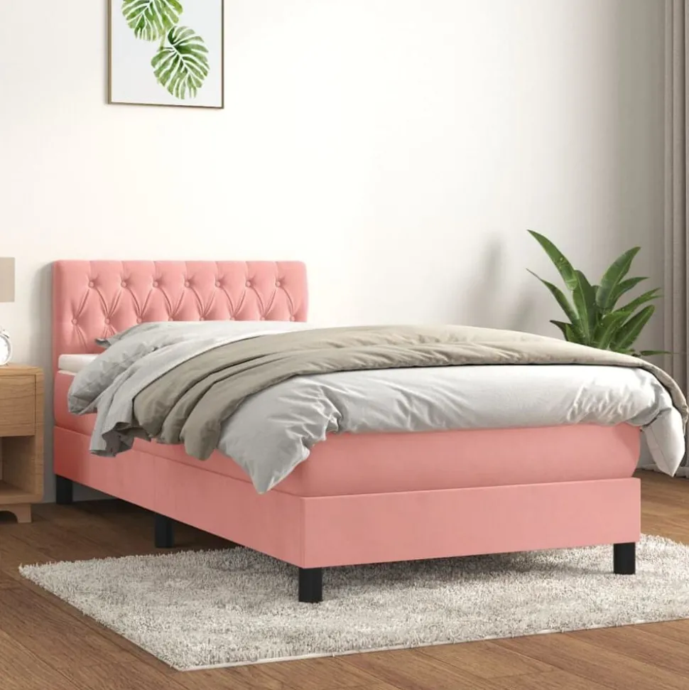 vidaXL Ramsäng med madrass rosa 90x200 cm sammet