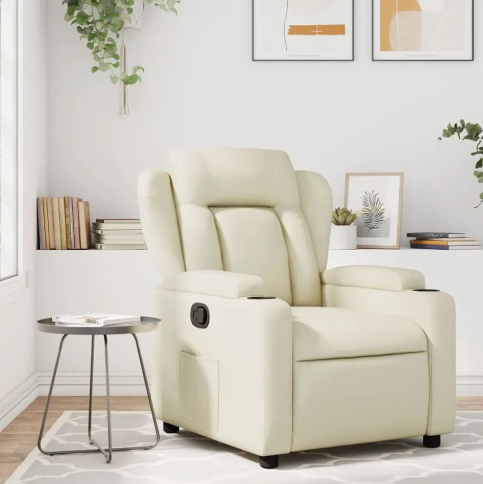 vidaXL Reclinerfåtölj gräddvit konstläder