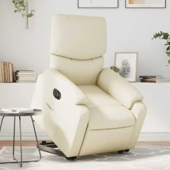 Hot vidaXL Reclinerfåtölj med uppresningshjälp gräddvit konstläder Kräm