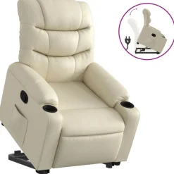 vidaXL Reclinerfåtölj med uppresningshjälp gräddvit konstläder