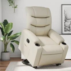 vidaXL Reclinerfåtölj med uppresningshjälp gräddvit konstläder