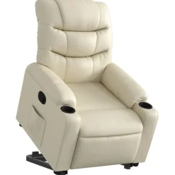 vidaXL Reclinerfåtölj med uppresningshjälp gräddvit konstläder