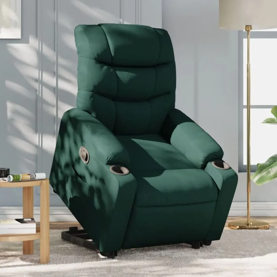 vidaXL Reclinerfåtölj med uppresningshjälp mörkgrön tyg