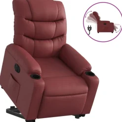 Clearance vidaXL Reclinerfåtölj med uppresningshjälp konstläder Vinröd