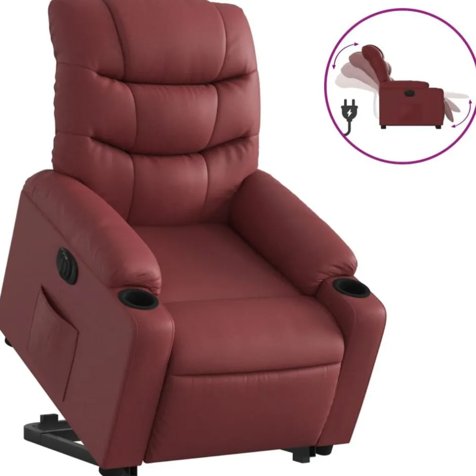 Clearance vidaXL Reclinerfåtölj med uppresningshjälp konstläder Vinröd