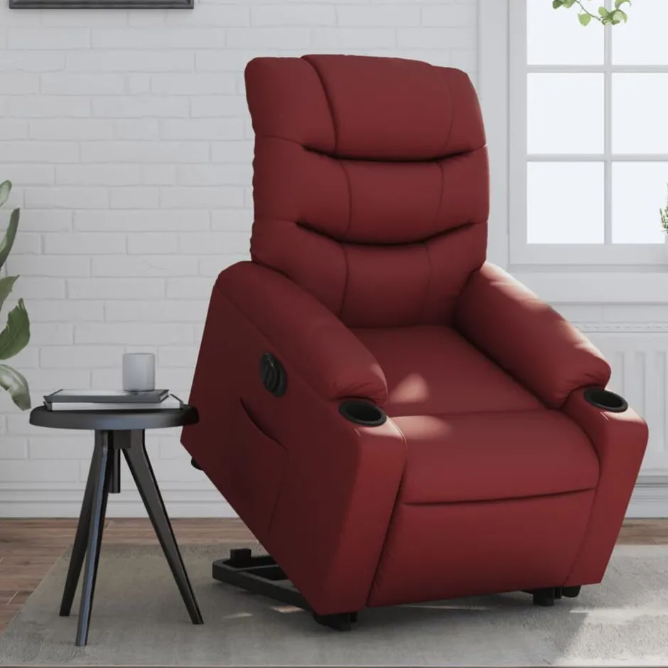Clearance vidaXL Reclinerfåtölj med uppresningshjälp konstläder Vinröd