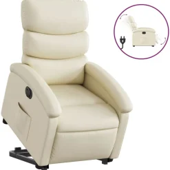 vidaXL Reclinerfåtölj med uppresningshjälp gräddvit konstläder