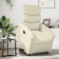 vidaXL Reclinerfåtölj med uppresningshjälp gräddvit konstläder