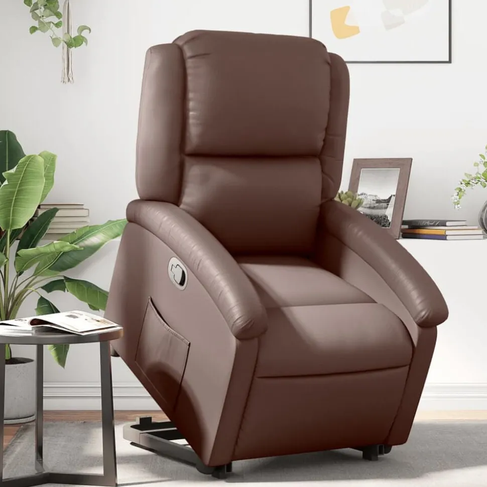 vidaXL Reclinerfåtölj med uppresningshjälp brun konstläder