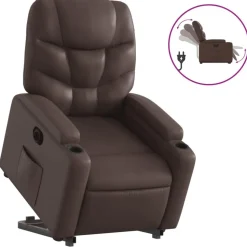 vidaXL Reclinerfåtölj med uppresningshjälp brun konstläder