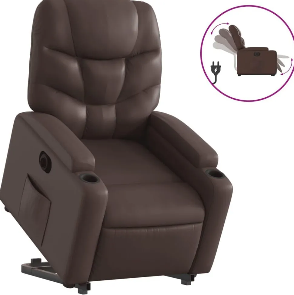 vidaXL Reclinerfåtölj med uppresningshjälp brun konstläder