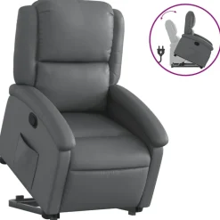 vidaXL Reclinerfåtölj med uppresningshjälp grå konstläder