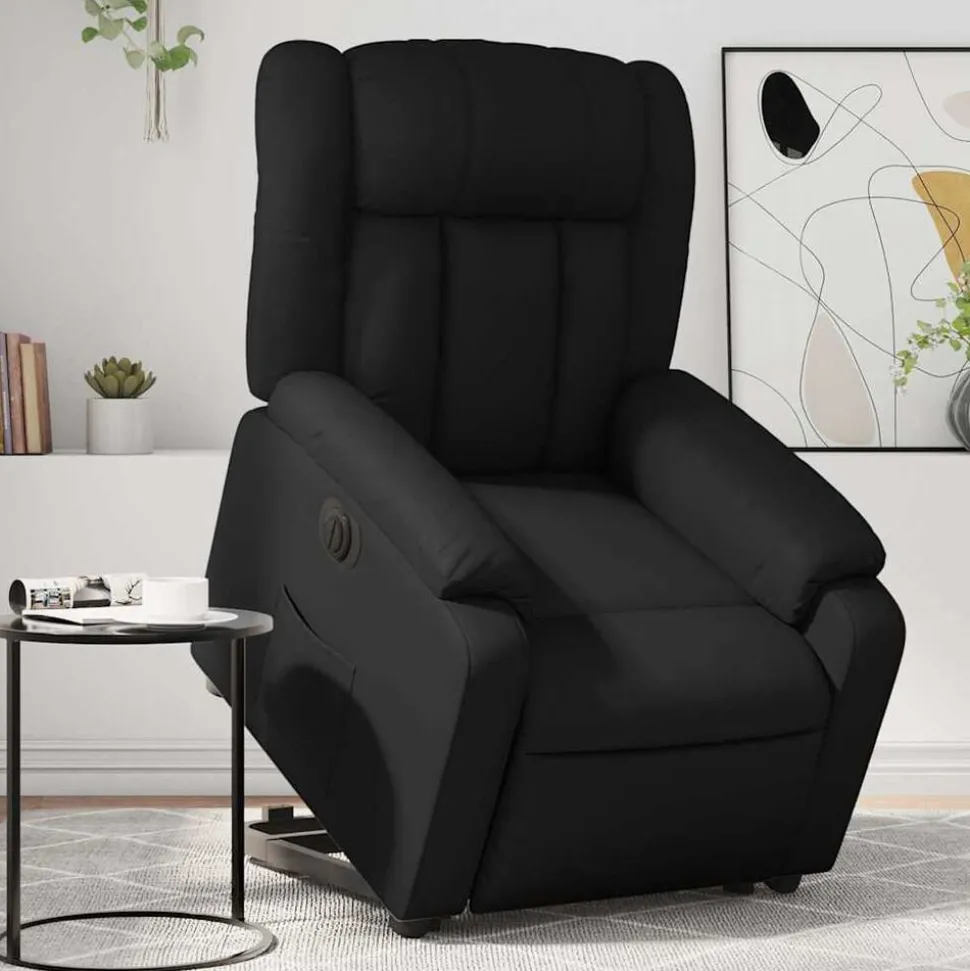 vidaXL Reclinerfåtölj med uppresningshjälp svart konstläder
