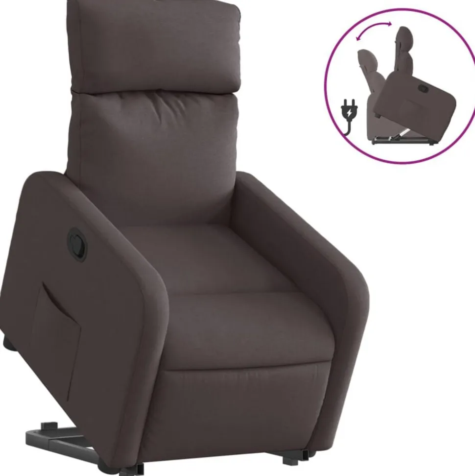vidaXL Reclinerfåtölj med uppresningshjälp mörkbrun tyg