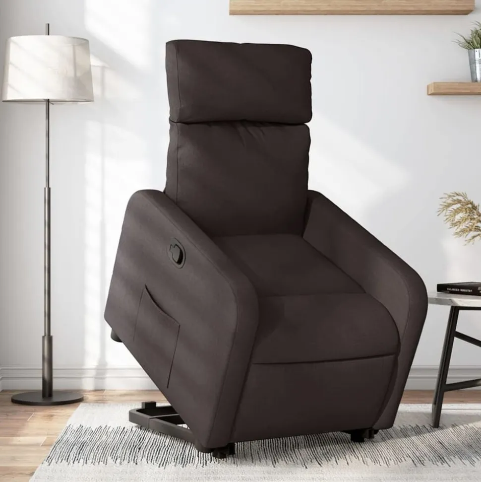 vidaXL Reclinerfåtölj med uppresningshjälp mörkbrun tyg