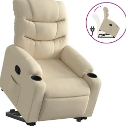 vidaXL Reclinerfåtölj med uppresningshjälp gräddvit tyg