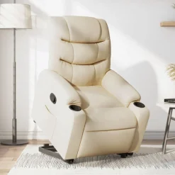 vidaXL Reclinerfåtölj med uppresningshjälp gräddvit tyg