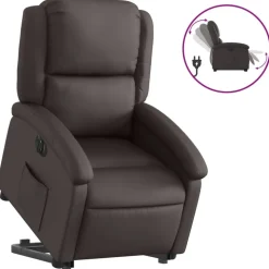 vidaXL Reclinerfåtölj med uppresningshjälp mörkbrun äkta läder