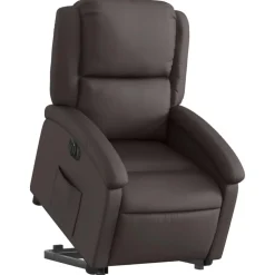 vidaXL Reclinerfåtölj med uppresningshjälp mörkbrun äkta läder
