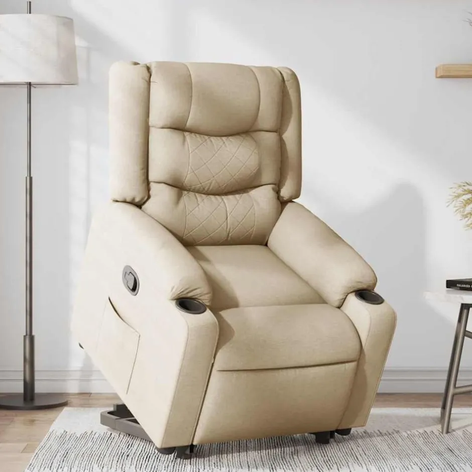 Online vidaXL Reclinerfåtölj med uppresningshjälp gräddvit tyg Kräm