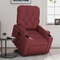 vidaXL Reclinerfåtölj med uppresningshjälp vinröd konstläder