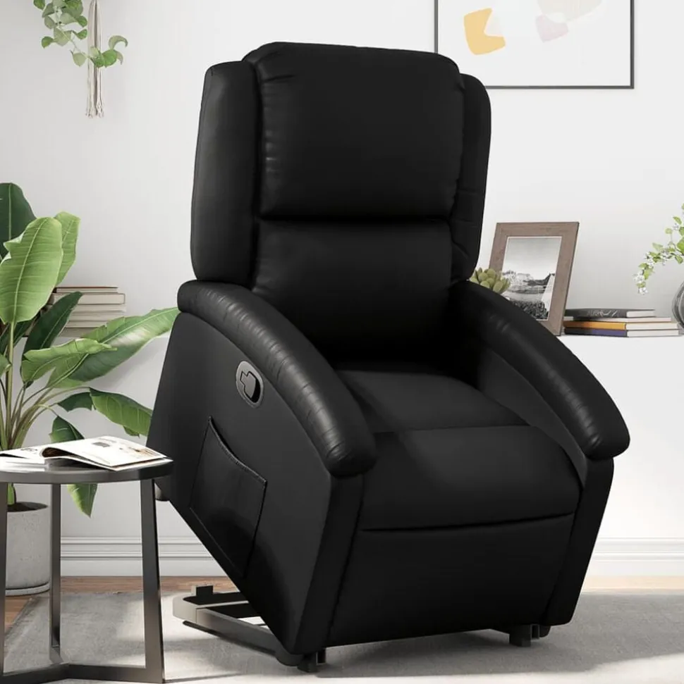 vidaXL Reclinerfåtölj med uppresningshjälp svart konstläder