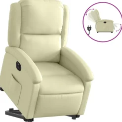 Best vidaXL Reclinerfåtölj med uppresningshjälp gräddvit äkta läder Kräm