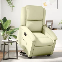 Best vidaXL Reclinerfåtölj med uppresningshjälp gräddvit äkta läder Kräm