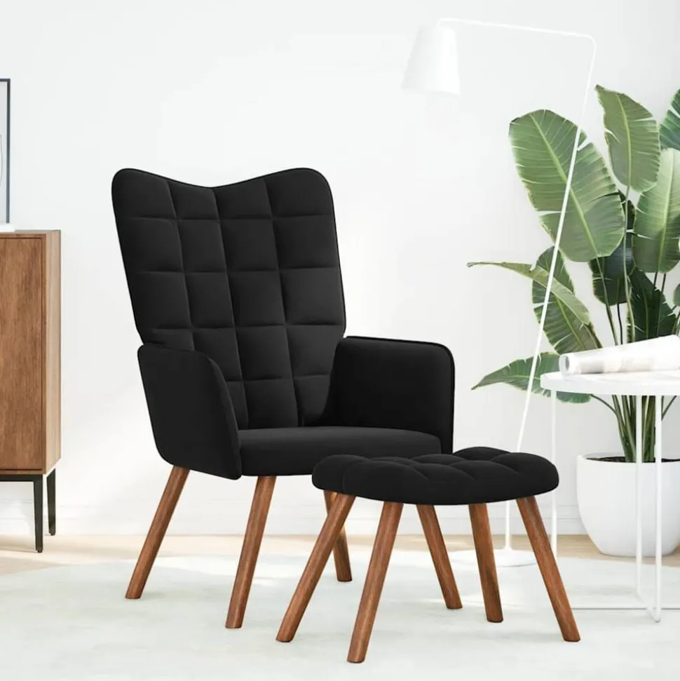 vidaXL Relaxfåtölj med pall svart sammet
