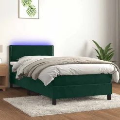 Best vidaXL Resårsäng med madrass och LED 80x200 cm sammet Mörkgrön