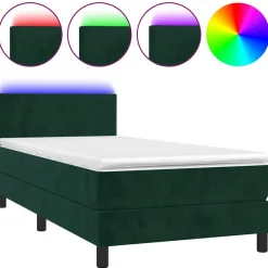 Hot vidaXL Resårsäng med madrass och LED 80x200 cm sammet Mörkgrön