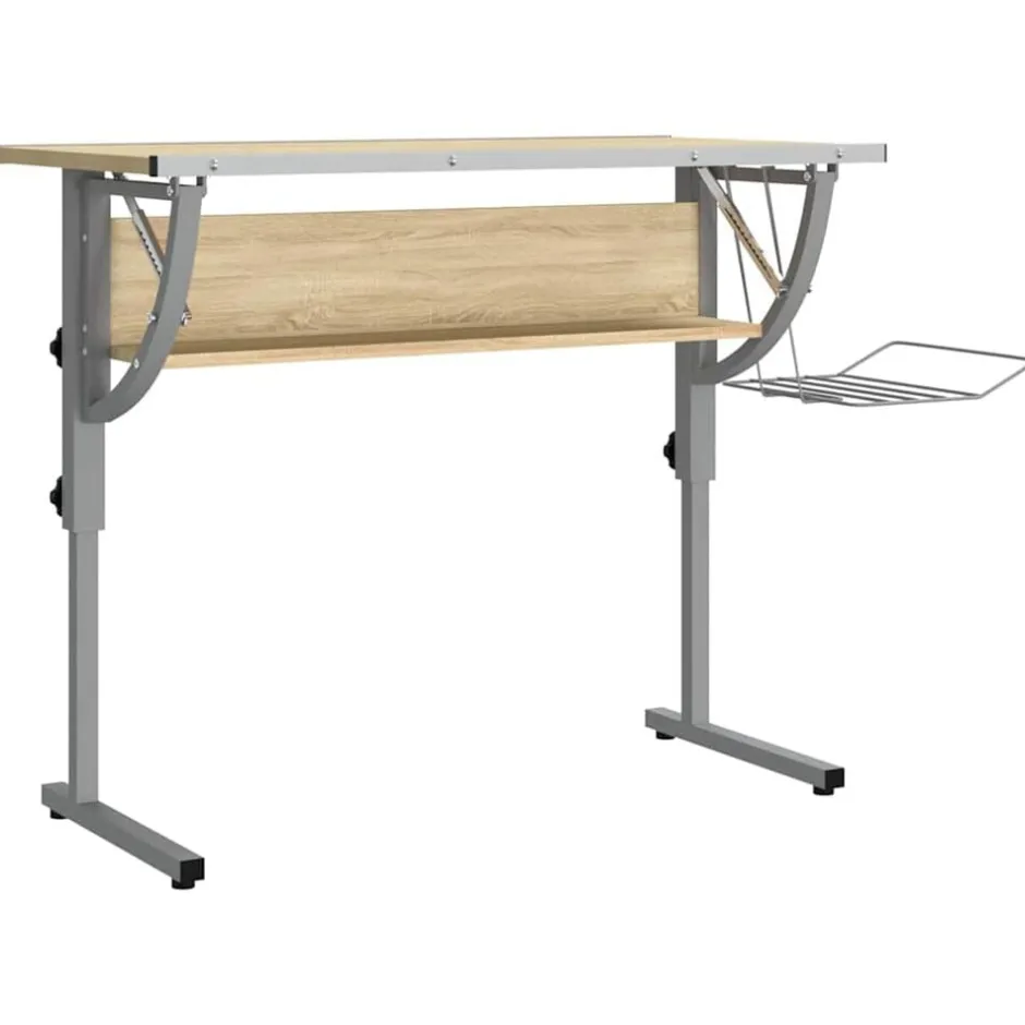 Best vidaXL Ritbord ek och grå 110x53x(58-87) cm konstruerat trä & stål Sonoma ek