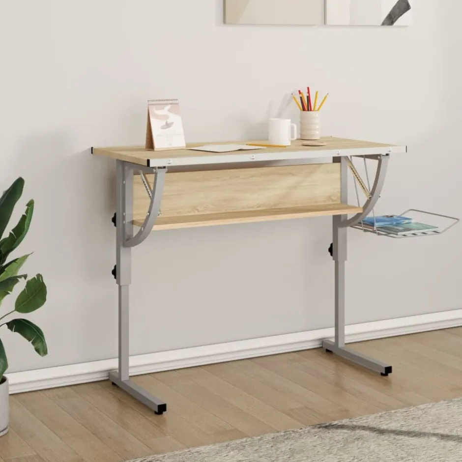 Best vidaXL Ritbord ek och grå 110x53x(58-87) cm konstruerat trä & stål Sonoma ek