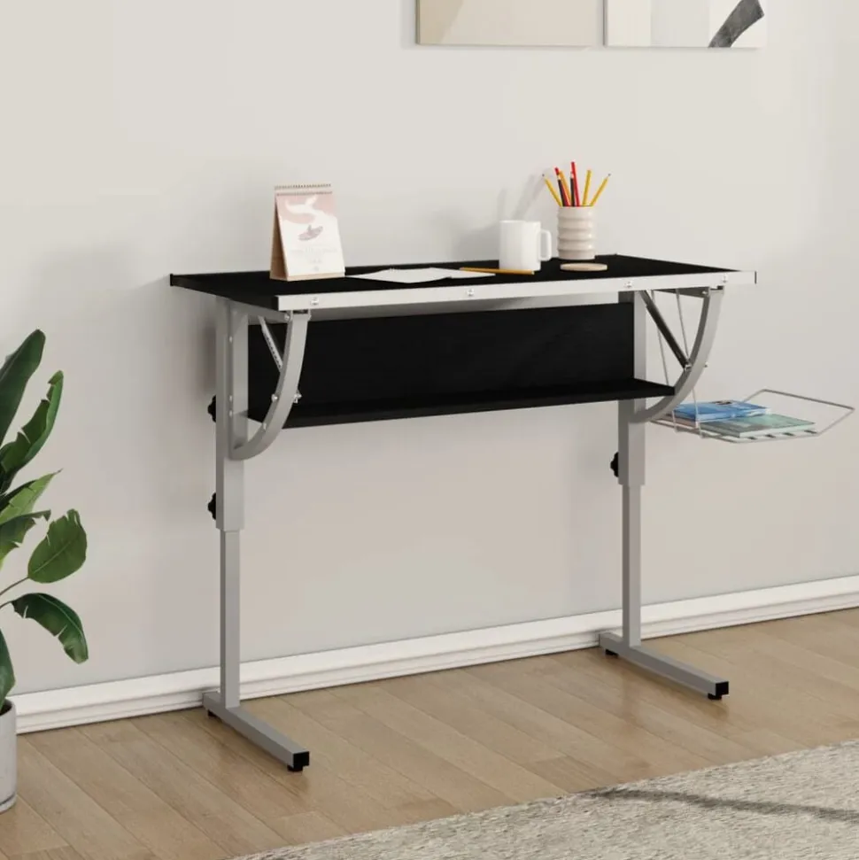 vidaXL Ritbord svart och grå 110x53x(58-87) cm konstruerat trä & stål