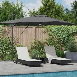 Best vidaXL Roma Parasol med LED -remsljus 286 x 284 x 270 cm Antracit
