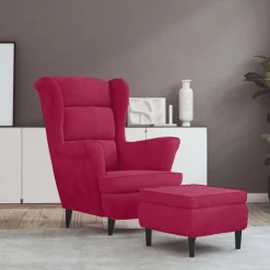 Best vidaXL Öronlappsfåtölj med pall sammet Vinröd