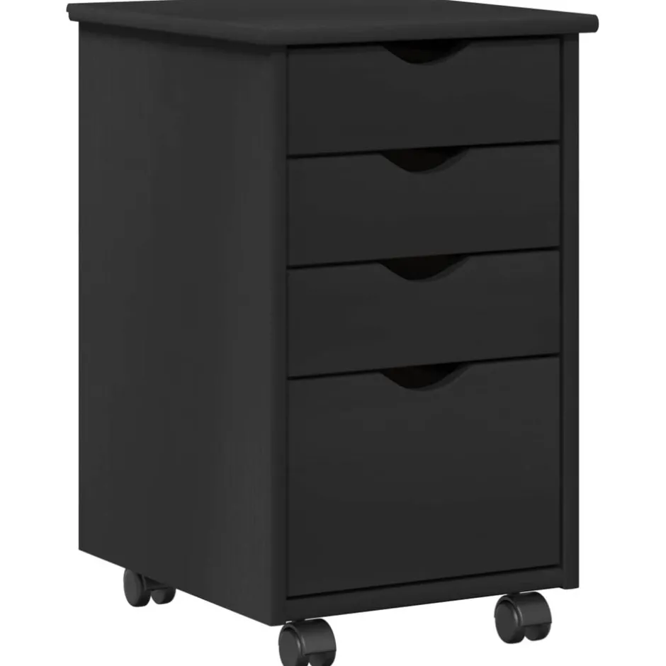 vidaXL Rullande skåp med hjul 34 x 39 x 56 cm Massivt furu Svart