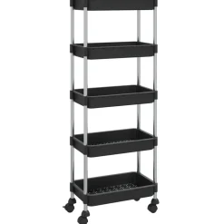 vidaXL Rullvagn 5 våningar svart 42x29x128 cm järn och ABS