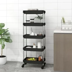 vidaXL Rullvagn 5 våningar svart 42x29x128 cm järn och ABS