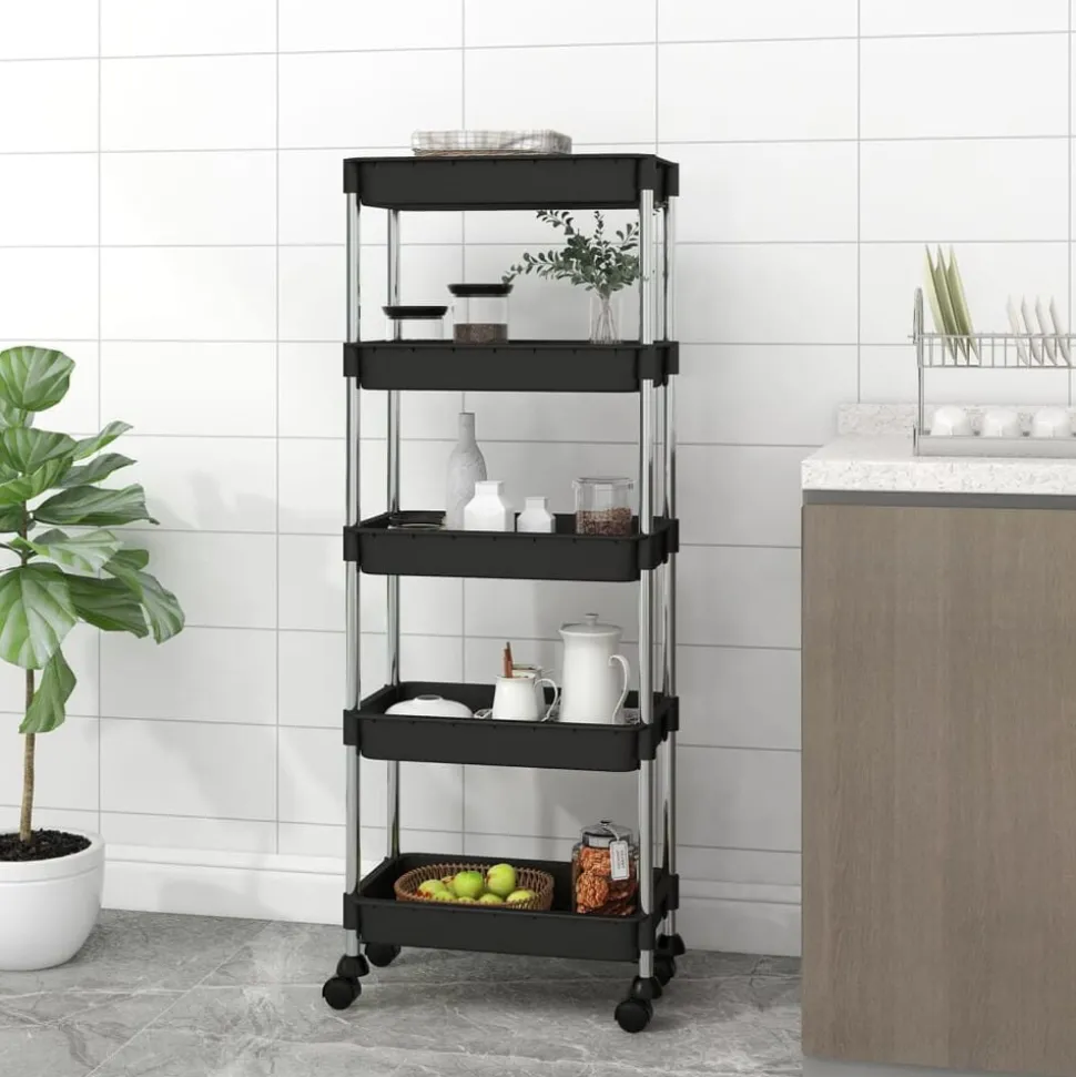 vidaXL Rullvagn 5 våningar svart 42x29x128 cm järn och ABS
