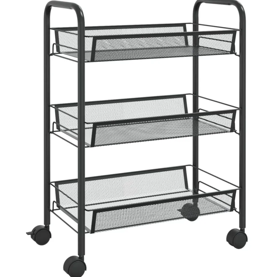 vidaXL Rullvagn 3 våningar svart 46x26x64 cm järn