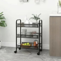 vidaXL Rullvagn 3 våningar svart 46x26x64 cm järn
